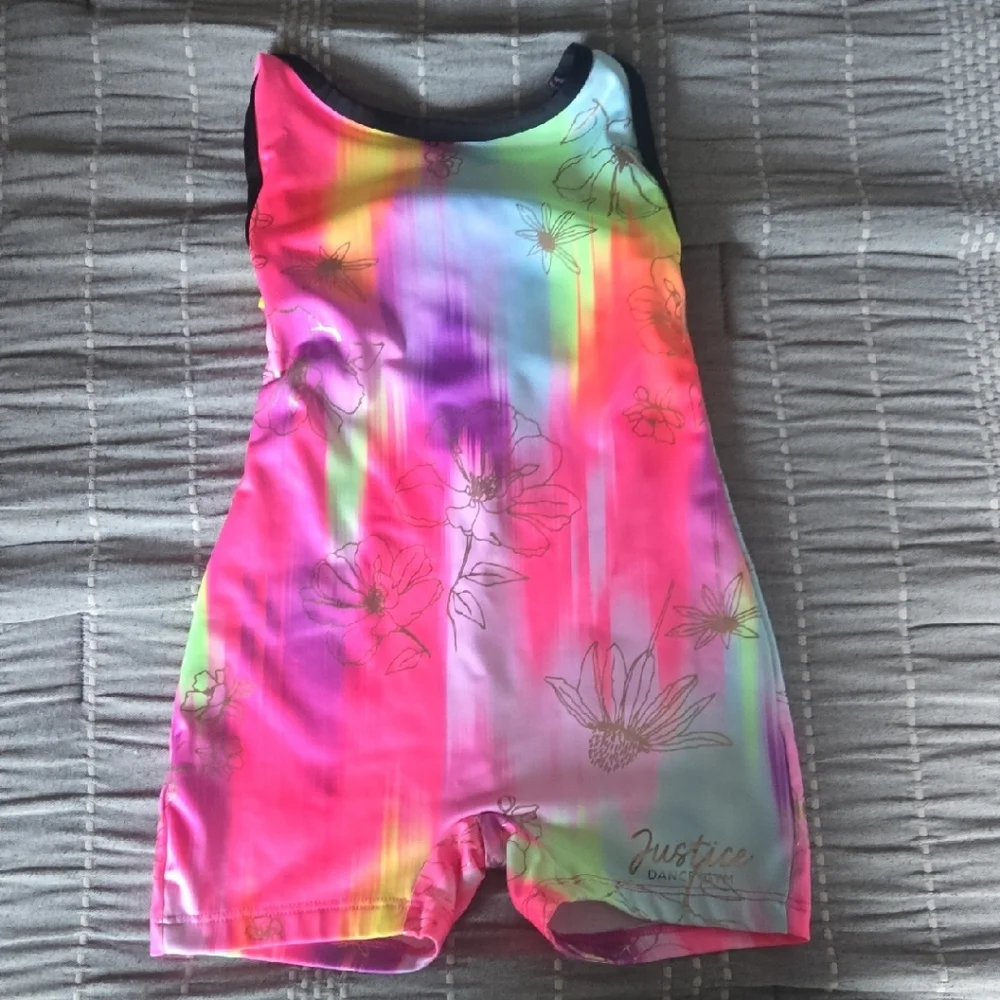 Justice Girls Neon Rainbow Floral One-Piece Swim